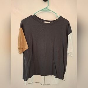 Colorblock T-Shirt with Tan and White Sleeves